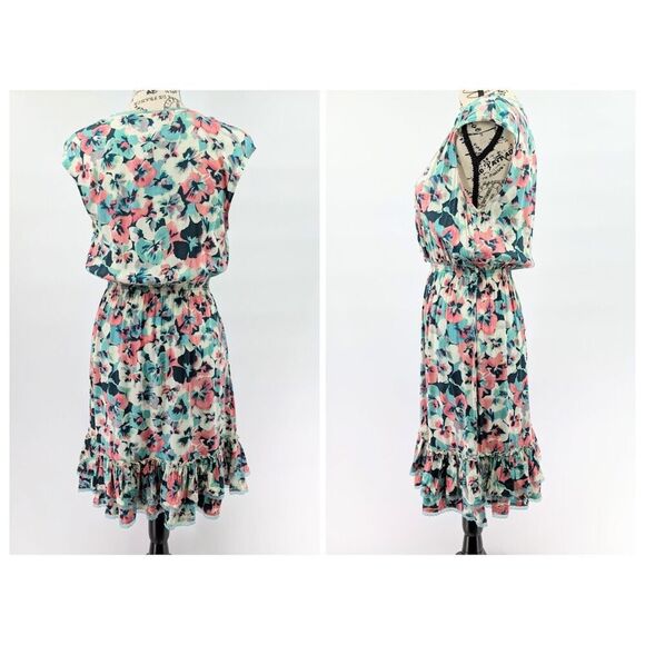 2 Boho Dress Women Medium Multicolor Ditsy Floral Print Smocked Ruffled Coquette - Picture 3 of 15